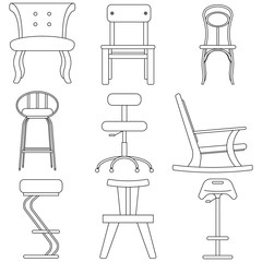 vector flat design icon set of house decoration chair