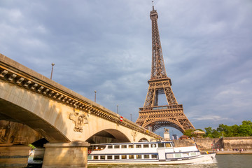 Pleasure Boat Under the Jena Bridge and the Eiffel Tower