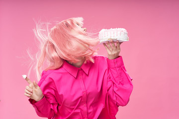 young woman with pink hair