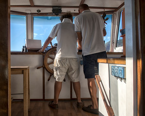Fototapeta premium A ferry boat in the Mediterranean from.