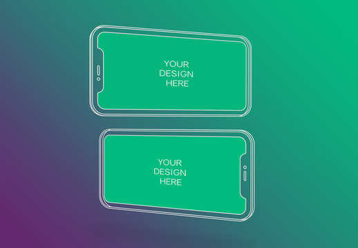 2 Wireframe Smartphone Screen Mockups with Transparent Background