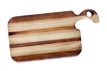 Wooden board, for cutting food in the kitchen, on white background
