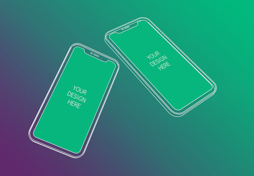 2 Wireframe Smartphones Screen Mockups with Transparent Background