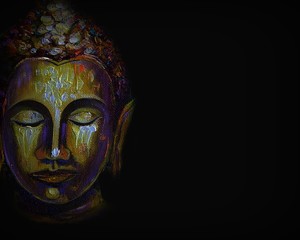 Art painting Acrylic color Buddha statue in dark