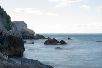 Long exposure shot at shores of Capri Island in Italy