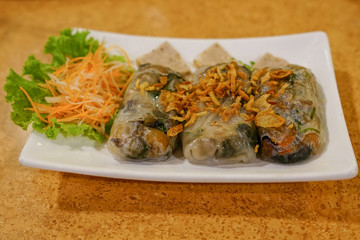 Selective focus of vietnamese veggie roll