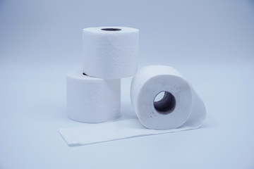 White toilet paper roll isolated on white background. Soft hygienic paper. Panic and phobia concept caused by pandemic