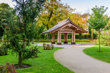 Sightseeing of Poland. Oliwa park - a picturesque Japanese-style city Park in Gdansk, Poland