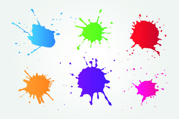 Colorful ink splashes. Grunge splatters set.