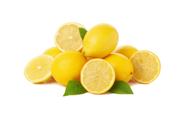 Fototapeta na wymiar Fresh lemons isolated on white background. Ripe fruit