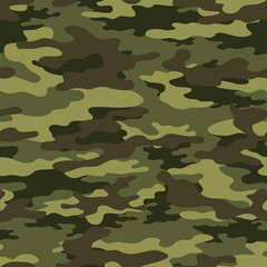 Fototapeta premium Camouflage seamless vector pattern army texture green print background.