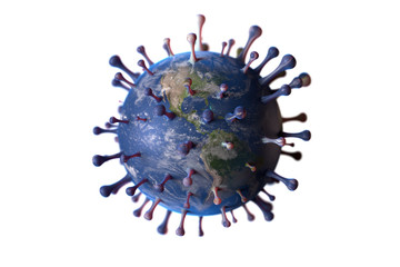 Earth concept as coronavirus Sars CoV 2 on white background. 3D Render. Showing America