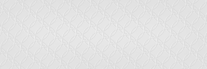 Abstract white background with texture circle pattern of faint detailed overlapping circles or rings in classy elegant 3d metal or embossed foil paper decoration, business card or website backgrounds