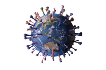 Earth concept as coronavirus Sars CoV 2 on white background. 3D Render. Showing Oceania