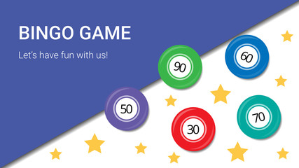 Fun bingo game banner with lotto balls and stars on the geometry background. Usable for website, social media, advertising. Standard 2160*3840 px size. Vector illustration