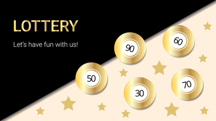Premium elegant bingo banner with gold balls on the black and gold background. Usable for website, social media, advertising. 2160*3840 px vector illustration
