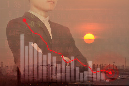 economic crisis stock chart falling down business, the concept of stock market collapse or global financial crisis.