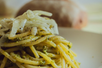italian pasta pesto spaghetti with cheese