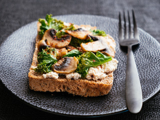 Vegan Ricotta, Mushrooms and Kale on Toast