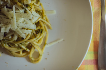 italian pasta pesto spaghetti with cheese