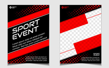 Red and black dynamic shapes colors cover a4 template background. Vector layout design with sport style can use for gym promotion, poster tournament, invitation cup event, banner championship.