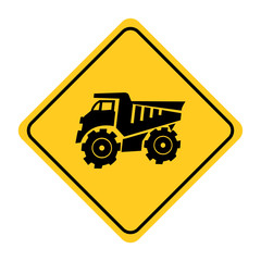 Building trucks road sign on yellow background.Tipper Icon on yellow rod sign drawing by illustration