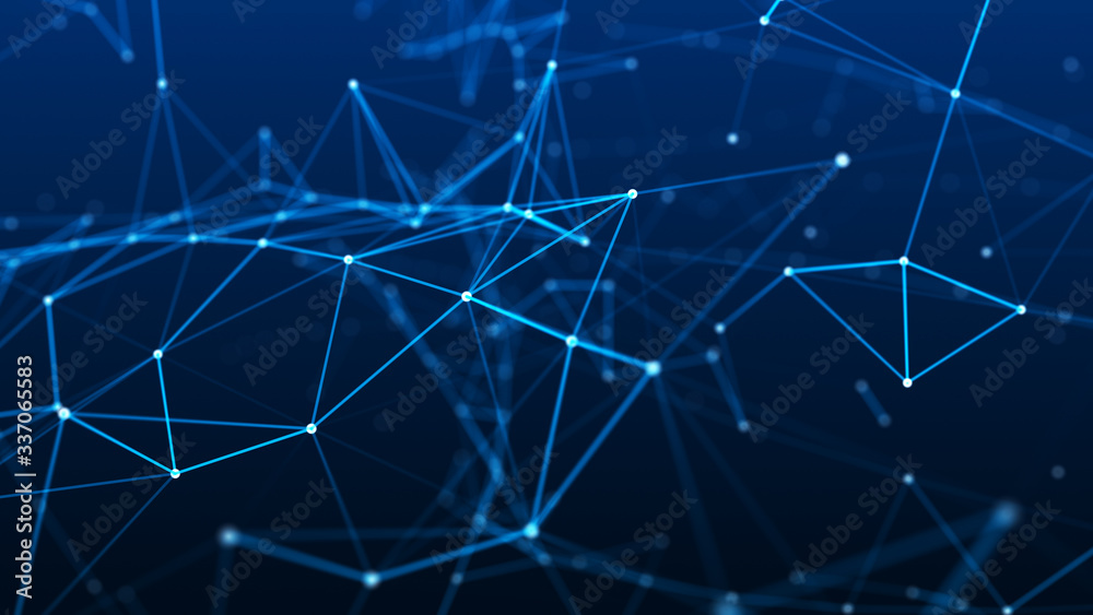 Poster digital plexus of glowing lines and dots. abstract background. 3d rendering. network or connection. 