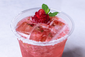 Cold Strawberry and Mint Mojito With Decoration