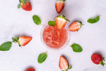 Cold Strawberry and Mint Mojito With Decoration