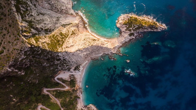 Petani beach - Kefalonia,Greece aerial shot taken with a drone at sunset © Lucian