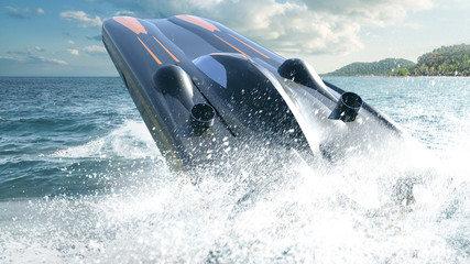 Obraz premium Super boat speed racing. Render 3d. Illustration.