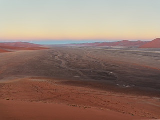 Fototapeta na wymiar Sunrise view from Dune 45 in Sossusvlei area, southern part of the Namib Desert, Namibia