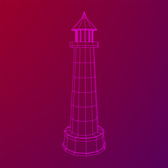 Fototapeta na wymiar Lighthouse. Navigation Beacon building. Wireframe low poly mesh vector illustration.