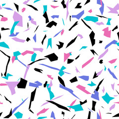 Fototapeta na wymiar Colorful terrazzo imitation seamless vector pattern. Modern cutout texture. Trendy abstract illustration.