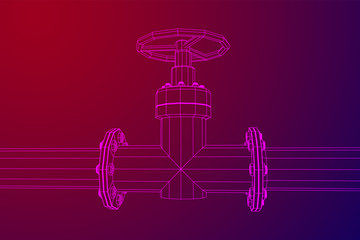 Oil pipeline with valve business concept. Finance economy polygonal petrol production. Petroleum fuel industry transportation line. Wireframe low poly mesh vector illustration.