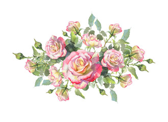 Beautiful flower frame with luxurious bouquets of peonies, roses hand-made watercolor illustration. flowers arranged in a wreath, flower business card. for wedding invitations and greeting cards