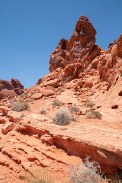 Rock formations at the Valley of Fire State Park outside of Las Vegas Nevada on a sunny day