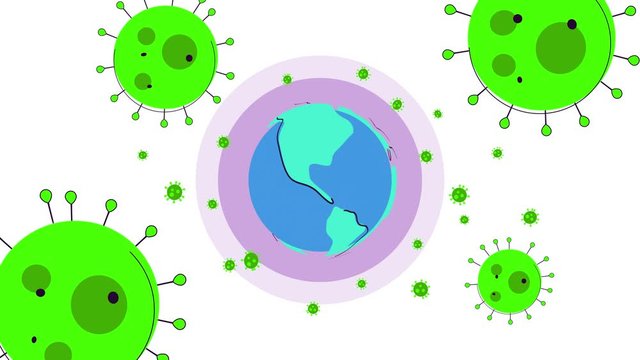 Image of Flu COVID-19 virus cell under the microscope on the blood.Coronavirus Covid-19 outbreak influenza background.Pandemic medical health risk concept with disease cell as a 2D render.illustration