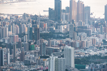 Hong Kong - March 26 2020 : Hong Kong cityscape and skyscraper modern building, view from mountains of Hong Kong