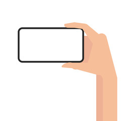 Smartphone with a blank white screen. in hand on white background. Flat Style
