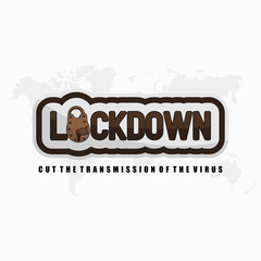 Typography text for Lockdown from Covid-19 with classic padlock