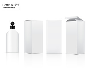 Glossy Bottle Mock up Realistic Cosmetic and 3 Dimensional Box for Whitening Skincare and Aging anti-wrinkle merchandise on White Background Illustration. Health Care and Medical.