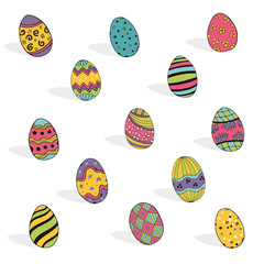 Colourfull illustration with funny little animals, flowers and eggs with the message happy easte. Simply colours, joy, faith, children, drawing cartoon