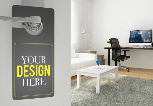 Do Not Disturb Door Hanger Mockup with Home Office Background