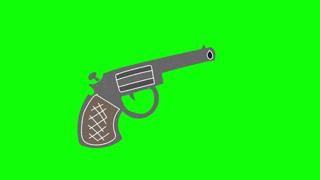 gun hand drawn green screen. floating loop animation