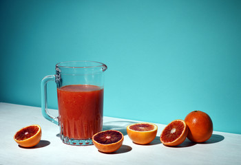 Glass jar of blood orange juice