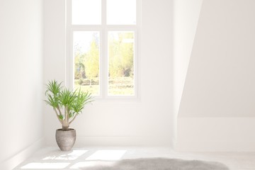 White empty room. Scandinavian interior design. 3D illustration