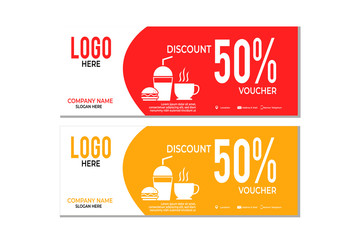 Discount voucher fast food template design.Discount voucher hamburger in template design.