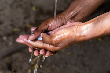 Africa coronavirus pandemic prevention wash hands with soap warm water and , rubbing nails and...