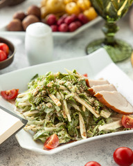 caesar salad with smoked turkey slices